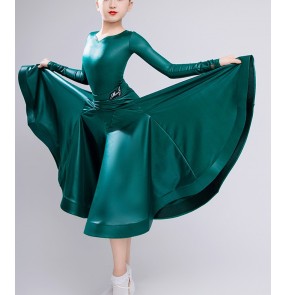 Dark Green Ballroom dance dresses for girls kids long length juvenile junior tango foxtrot smooth dance long skirts for kids